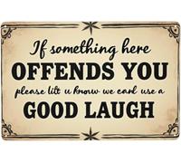 BDRKLDC 8X12 inch Bar Sign Man Cave Decor - Vintage Garage Metal Tin Signs For Men Funny If Something Here Offends You Poster Wall Art, Sports Bars Outdoor Accessories Decorations.