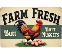 BDRKLDC 8X12 inch Chicken Coop Sign Farm Fresh Butt Nuggets Tin Sign Plaque Metal Poster Wall Decor.