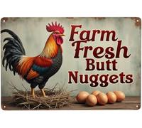 BDRKLDC 8X12 inch Chicken Coop Signs Funny Metal Signs Chicken Decor Farm Rooster Yard Decor Vintage Tin Sign Chicken Decorations For Home Farm Fresh Butt Nuggets Sign.