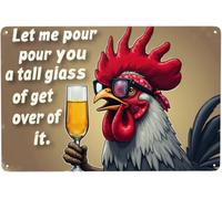 BDRKLDC 8x12inch Funny Chicken Sign, Metal Chicken Coop Tin Signs, Get Over It, Yard Sign Garage Farm Garden Wall Decor Sign Plaque Outdoor For Home Fence.