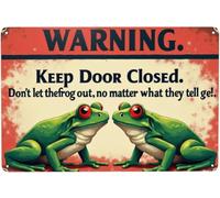 BDRKLDC 8x12inch Funny Frog Warning Decor Retro Metal Tin Sign Keep Door Closed Don't Let The Frogs Out No Matter What They Tell You Vintage Tin Sign For Home Office Room Wall Decor Poster.