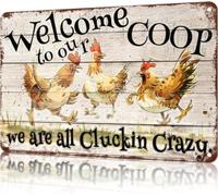 BDRKLDC Welcome To Our Coop We Are All Cluckin Crazy Funny Vintage Aluminum Tin Sign - Farmhouse、Yard、Garden Decor, Chicken Coop Accent, 12x8 Inch.