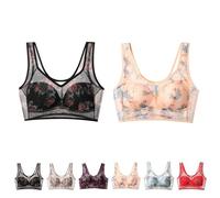 BDROX 2PCS Ice Silk Lace Cooling Comfort Bra,Lace Buttonless Comfortable Bra,Lace Bandeau Bra,Seniors Bras for Women (2PCS G,4XL)