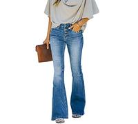 BDROX 90s Vintage Button Fly High Waist Flare Leg Jeans,Women Classic Pull-On Stretch Denim Wide Leg Long Pants,Bell Bottom (Blue,M)
