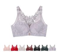 BDROX Floral Secrets Comfort Rose Bra,Seamless Front Closure Lace Butterfly Daily Bras,Women's Front Closure Bra (Milk Grey,38/85AB)