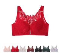 BDROX Floral Secrets Comfort Rose Bra,Seamless Front Closure Lace Butterfly Daily Bras,Women's Front Closure Bra (Red,34/75D)