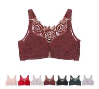 BDROX Floral Secrets Comfort Rose Bra,Seamless Front Closure Lace Butterfly Daily Bras,Women's Front Closure Bra (Wine,38/85D)