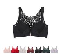 BDROX Floral Secrets Comfort Rose Bra,Seamless Front Closure Lace Butterfly Daily Bras,Women's Front Closure Bra (Black,52/120D)