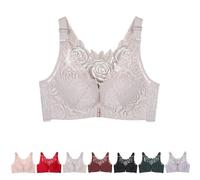BDROX Floral Secrets Comfort Rose Bra,Seamless Front Closure Lace Butterfly Daily Bras,Women's Front Closure Bra (Tea Green,40/90E)