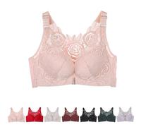 BDROX Floral Secrets Comfort Rose Bra,Seamless Front Closure Lace Butterfly Daily Bras,Women's Front Closure Bra (Pink,32/70AB)