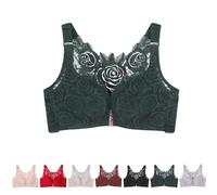 BDROX Floral Secrets Comfort Rose Bra,Seamless Front Closure Lace Butterfly Daily Bras,Women's Front Closure Bra (Green,42/95C)