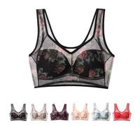 BDROX Ice Silk Lace Cooling Comfort Bra,Lace Buttonless Comfortable Bra,Seniors Bras for Women,Lace Bandeau Bra (Black,4XL)