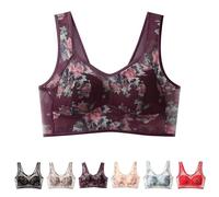 BDROX Ice Silk Lace Cooling Comfort Bra,Lace Buttonless Comfortable Bra,Seniors Bras for Women,Lace Bandeau Bra (Purple,3XL)