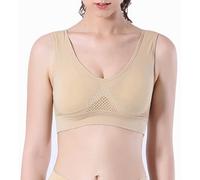 BDROX Women's Seamless Air Permeable Cooling Comfort Bra,Breathable Cool Lift Up Air Bra,Removable Sport Yoga Wireless Bra (Skin,XL)