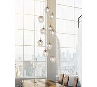 BDS lighting 10 Glass Balls Staircase Chandelier Long Pendant Light Duplex Building Large Chandelier Living Room Villa Hollow Modern Minimalist Staircase Lamp 55x200cm