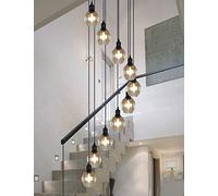 BDS lighting Retro Multi Glass Balls Staircase Chandelier Spiral Modern Pendant Lights for Villa Chandelier Duplex Staircase Long Chandelier E27 LED, Large Size (Size : 10 Balls)