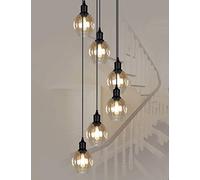 BDS Retro Multi-Glass Ball Pendant Lights - 6-Ball Staircase Chandelier, E27 LED Fixture for Villa Décor, Elegant Lighting for Home Interiors