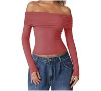BDSCZW Women's Shoulderless Tops Long Sleeve Corset Spring Autumn Fashion Outdoor Shirt Y2K Sexy Naked Navel Short Top, pink, M