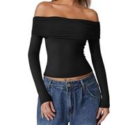 BDSCZW Women's Shoulderless Tops Long Sleeve Corset Spring Autumn Fashion Outdoor Shirt Y2K Sexy Naked Navel Short Top, black, XS