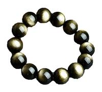 BDSHGRDH 12mm Big Genuine Natural Stone Gold Obsidian Round Beads Bracelets Elastic Powerful Stretch Bracelet
