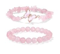 BDSHGRDH beaded bracelets， 2pcs Butterfly 8mm Healing Crystal Beads Stretch Bracelet Agate Handmade Good Luck Chakra Stone(Pink)