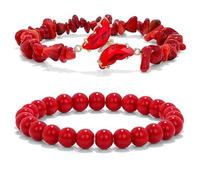 BDSHGRDH beaded bracelets， 2pcs Butterfly 8mm Healing Crystal Beads Stretch Bracelet Agate Handmade Good Luck Chakra Stone(Red)