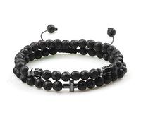 BDSHGRDH beaded bracelets， 2pcs/Set Obsidian Stone Bracelet Black Lava Hematite Cross Beads Bangle WoNatural Jewelry