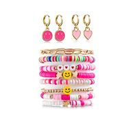 BDSHGRDH beaded bracelets， Clay Bead Bracelet Heishi Set, Colorful Smile Evil Eye Stretch Stackable Boho Disc