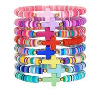 BDSHGRDH beaded bracelets， Heart Bracelet Gold Charm Bohemian Stackable Clay Beads Heishi Set Colorful Religion Stretch Surfer Bracelets