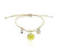 BDSHGRDH beaded bracelets， Round Glass Ball Bead Dried Flower Bracelet Handmade Adjustable Dry Pressed Braided(Yellow)