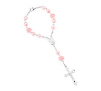 BDSHGRDH beaded bracelets， Saint Benedict Bracelet Catholic Rosary Cross Decade Beads for First Communion(Pink Beads)