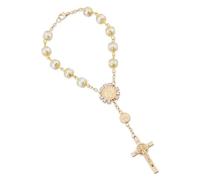 BDSHGRDH beaded bracelets， Saint Benedict Bracelet Catholic Rosary Cross Decade Beads for First Communion(Pearl Beads Gold)