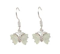 BDSHGRDH beaded bracelets， White Butterfly Jade Earrings for Women Dangle, Handmade Dainty Agate Stud(Drop Earrings-sliver)