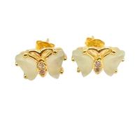 BDSHGRDH beaded bracelets， White Butterfly Jade Earrings for Women Dangle, Handmade Dainty Agate Stud(Stud Earrings-gold)