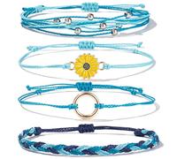 BDSHGRDH beaded bracelets， Wo4 Pcs Adjustable Beach Boho Braid Rope Jewelry for Surfing Waterproof Chrysanthemum Braided Bracelet(Blue)