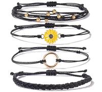 BDSHGRDH beaded bracelets， Wo4 Pcs Adjustable Beach Boho Braid Rope Jewelry for Surfing Waterproof Chrysanthemum Braided Bracelet(Black)
