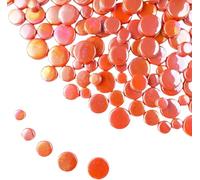 BDSHGRDH Iridescent Round Glass Mosaic Tiles for Crafts Bulk,500g Mini Circle Mosaic Glass Pieces for Flowerpots, Vases, Cups, Garden and Home Decor(Tangerine)