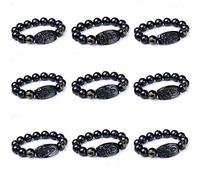 BDSHGRDH Natural Black Obsidian Lucky Amulet Bracelets Carving Natal Buddha Eight Patron Saint Chinese Twelve Zodiac