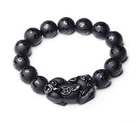BDSHGRDH Natural Black Obsidian Matte PiXiu Beaded Bracelet Brave Troops Six-Word Mantra Bead Bangle for