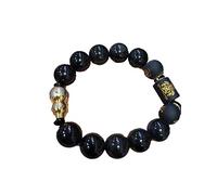 BDSHGRDH Natural Obsidian Bracelet Gold Plated Beads Bangle
