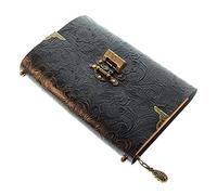 BDSHGRDH notebook， Embossed Pattern Soft Leather Travel With Lock Key DiaryKraft Paper For Business Sketching Writing(Black)