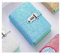 BDSHGRDH notebook， Sequin PU Cover Planner Binder Spiral ss Password Agenda Diary With Lock Note Book For School(Sky Blue)