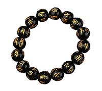 BDSHGRDH obsidian， Natural Obsidian Bracelet Om Mani Padme Hum Beads Bangle