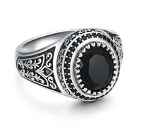 BDSHGRDH pinky ring， Oval Black Onyx Gemstone Men Ring, Handmade Stone Silver Retro Vintage Cool Men's Jewellery