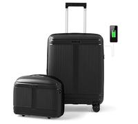 BDSHGRDH Travelling case， 2-Piece Cabin Luggage Set, Lightweight 20 Inch Carry-on Suitcase with 14” Cosmetic Case, TSA Lock, USB Port & Spinner Wheels(Black)