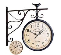 BDSHGRDH wall clock, Vintage Antique-Look Wall-Mounted Clock with Waterproof Cover for Indoor Garden, Hanging Décor, Black