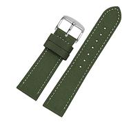 BDSHGRDH watch strap， 18-24mm Nylon Genuine Leather Splicing Waterproof Watchband Bracelet Sweat Absort Watch Strap Replacement(Army Green Silvery Clasp)