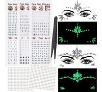BDSHUNBF 10 Sheets Face Gems Glitter, Festival Face Gems, Self-Adhesive Face Jewels Tears Rhinestone Stickers Festival Gems Rave Party Body Make Up