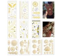 BDSHUNBF 10 Sheets Gold Temporary Tattoo, Mixed (Intricate, Cultural, Flashy) Designs, All Ages, Not Water Resistant