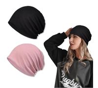 BDSHUNBF 2 PCS Beanie Hat, Winter Knit Beanie Hat for Ladies, Slouchy Winter Hats for Women, Womens Hats and Caps, Black & Pink